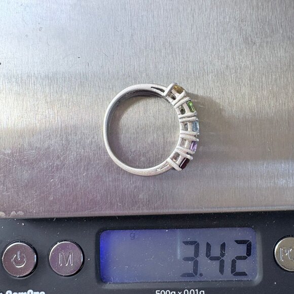 VTG Sterling Silver 925 Multi-Gemstone Prong Set Statement Ring Size 7.75 - Picture 9 of 9